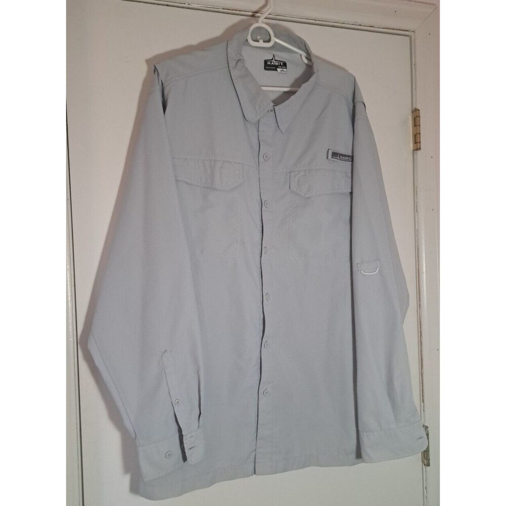 Habit Fishing Shirt Men Light Grey 2Xlarge Button Up Vented Long Sleeve Pocket